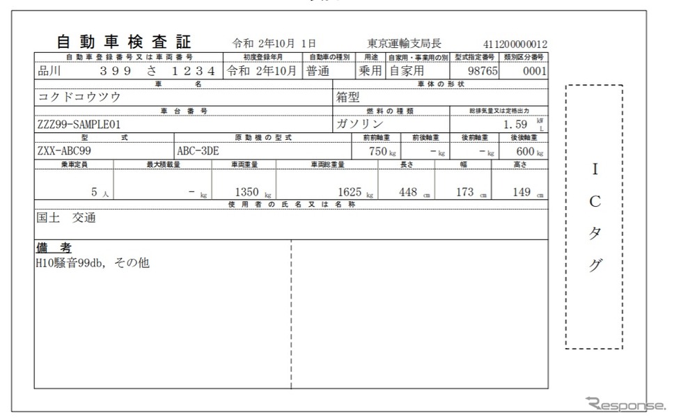 電子車検証のイメージ（表）《資料提供 国土交通省》