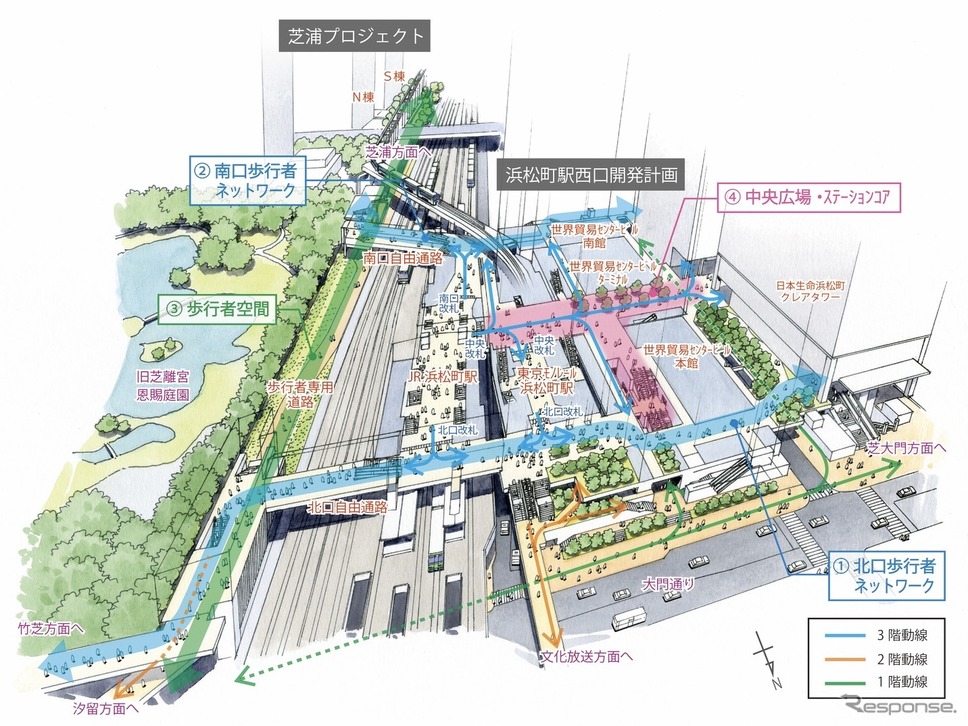 浜松町駅周辺整備のイメージ。《画像提供 JR東日本》