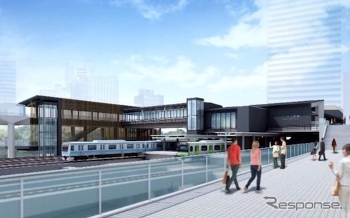 B:大門通り上の既存デッキから見た北口の外観イメージ。《画像提供 JR東日本》