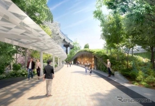 F:芝浦エリアの歩行者専用道路のイメージ。《画像提供 JR東日本》