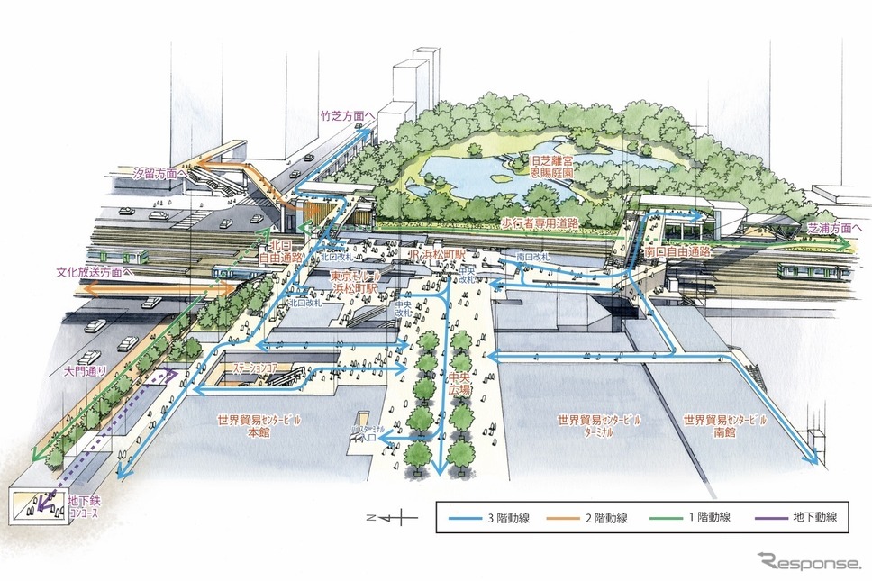 浜松町駅周辺整備のイメージ。《画像提供 JR東日本》