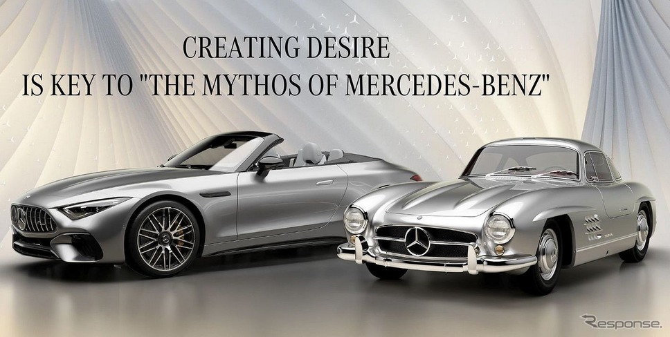 メルセデスベンツの超高級車ブランド「ミトス」のティザー写真。左がメルセデスAMG SL《photo by Mercedes-Benz》