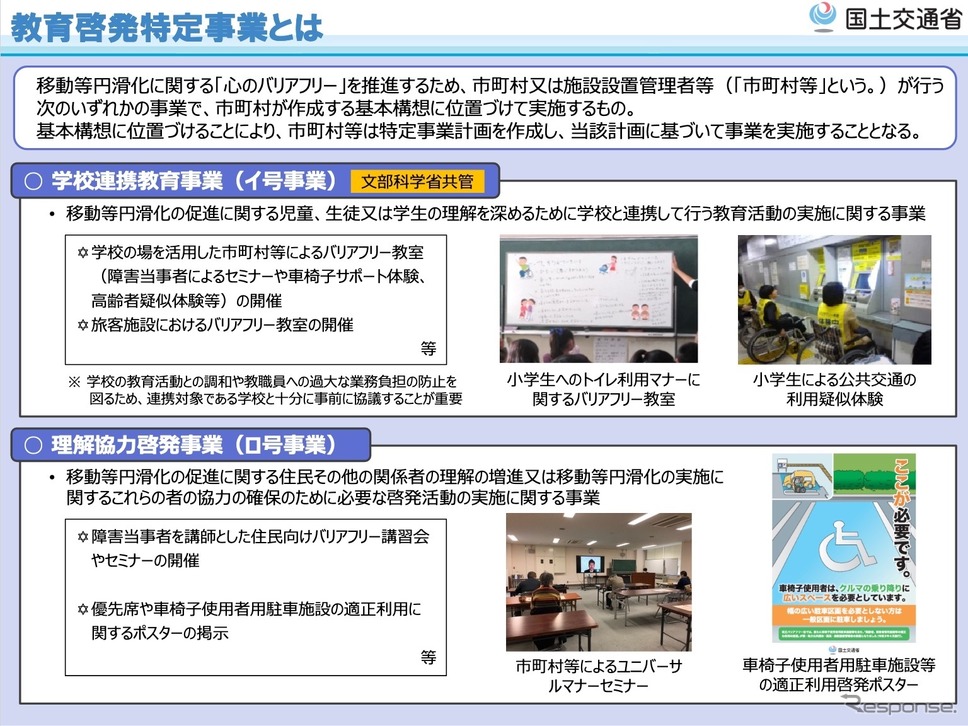 障害の社会モデル/心のバリアフリー、教育啓発特定事業について《資料提供 国交省》