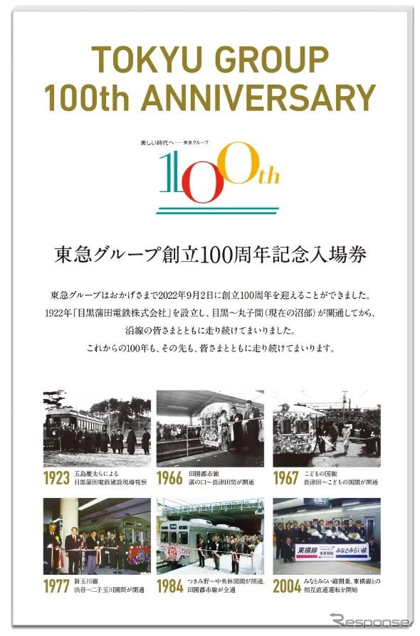 特製台紙に収録された東急の歴史の節目。《写真提供 東急グループ》