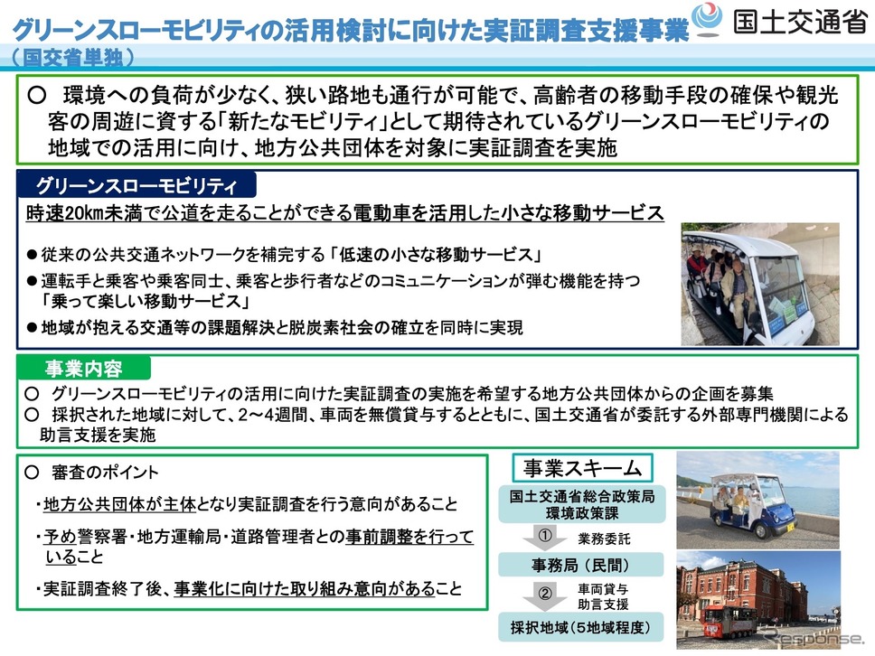 グリーンスローモビリティの活用検討に向けた実証調査支援事業《資料提供 国交省》