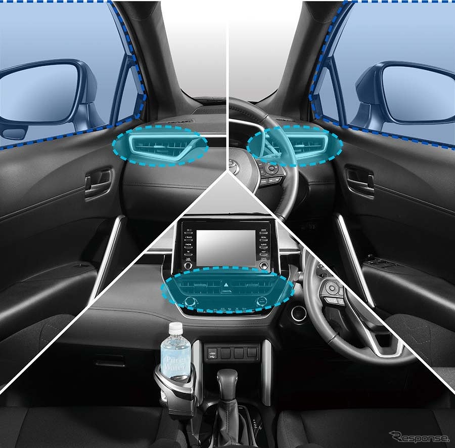 センターコンソール取り付けだからエアコンの風を遮らない、ドアミラーの確認を妨げない《写真提供 カーメイト》