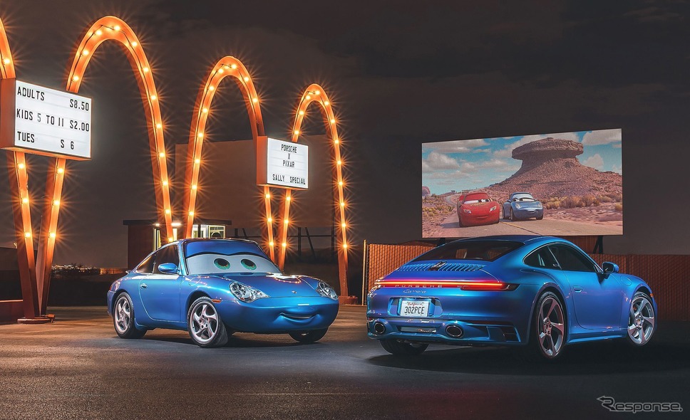 ポルシェ 911 サリー・スペシャル（右）と映画『カーズ』に登場するキャラクターの「サリー・カレラ」《photo by Porsche》
