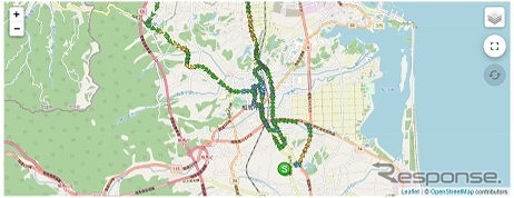 地図画面上にレンタカーの走行履歴を表示《画像提供 アルパインマーケティング》