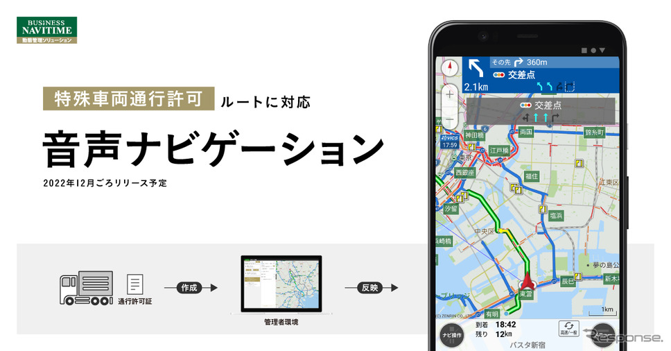 特殊車両通行許可ルートの音声ナビゲーション機能《画像提供 ナビタイムジャパン》