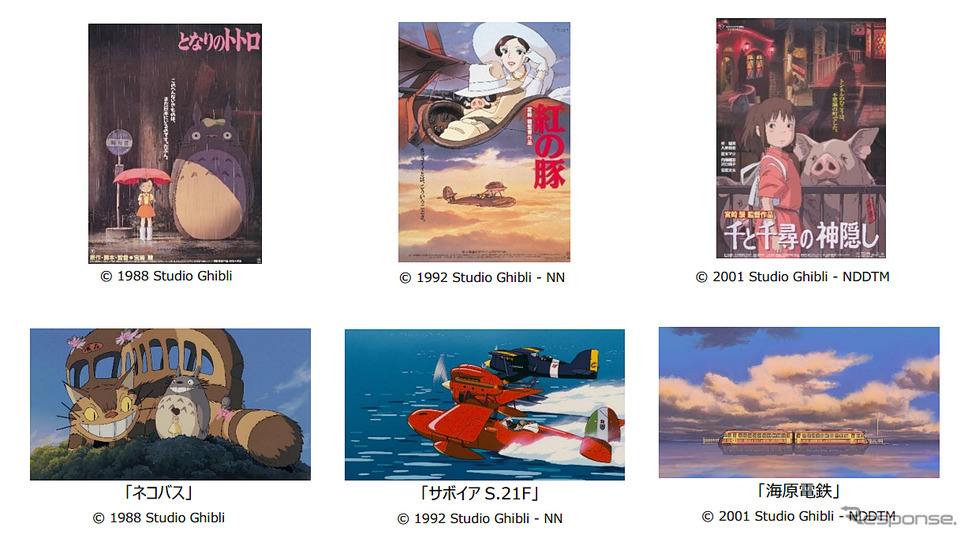 スタジオジブリ作品、左からとなりのトトロ、紅の豚、千と千尋の神隠し（c）Studio Ghibli