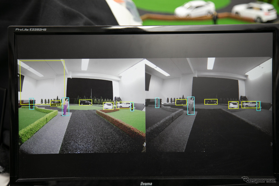 可視光画像（画像左）と、フュージョン認識AI技術を用いた画面（画像右）