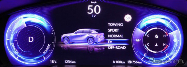 ドライブシーンに応じたモード表示「EV」《画像提供 パナソニックオートモーティブシステムズ》