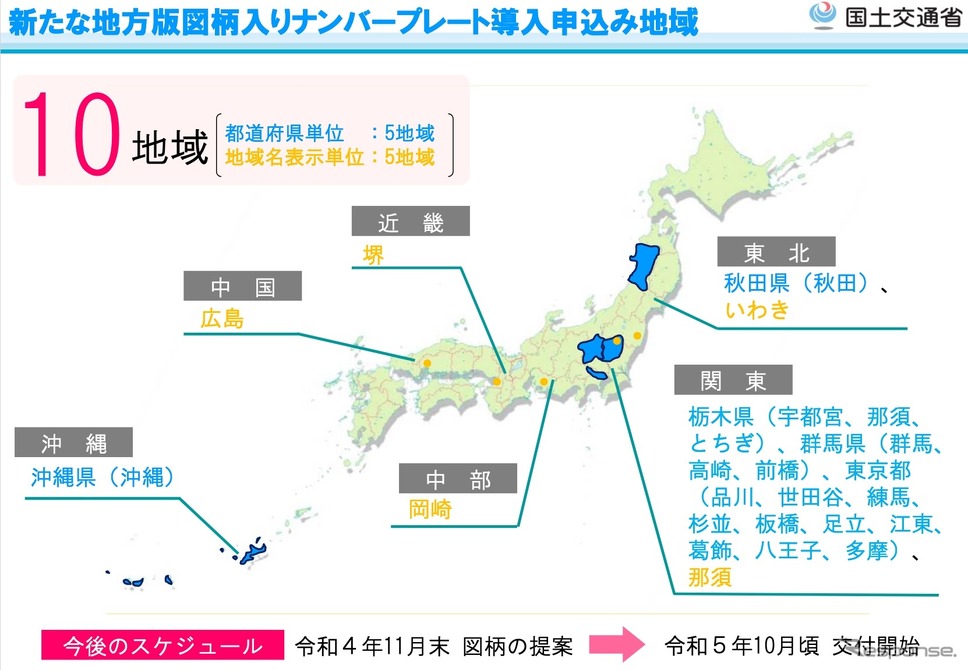 新たな地方版図柄入りナンバープレート導入申込み地域《資料提供 国土交通省》