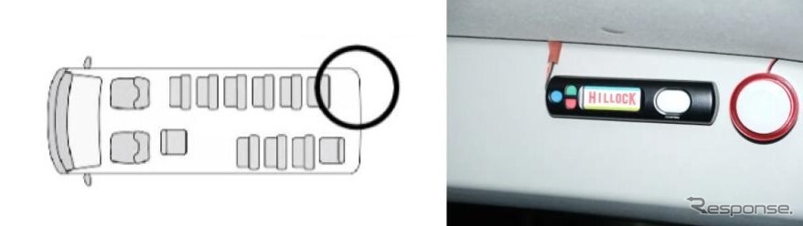 通園バス内の安全装置設置場所イメージ（左）/安全装置イメージ（右）《写真提供 IDOM》