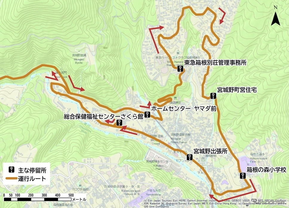 運行ルート図:宮城野地区《画像提供 箱根町》