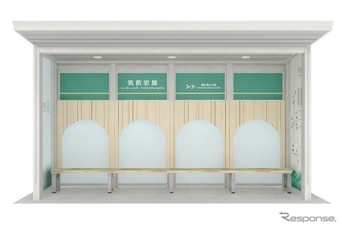 日田彦山線BRTのシンボルである「めがね橋」をデザインコンセプトにした筑前岩屋駅の待合ブース。《画像提供 九州旅客鉄道》
