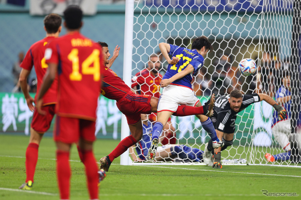 ワールドカップ、日本対ドイツ。日本の2点目は#17田中碧《Photo by Marc Atkins/Getty Images Sport/ゲッティイメージズ》