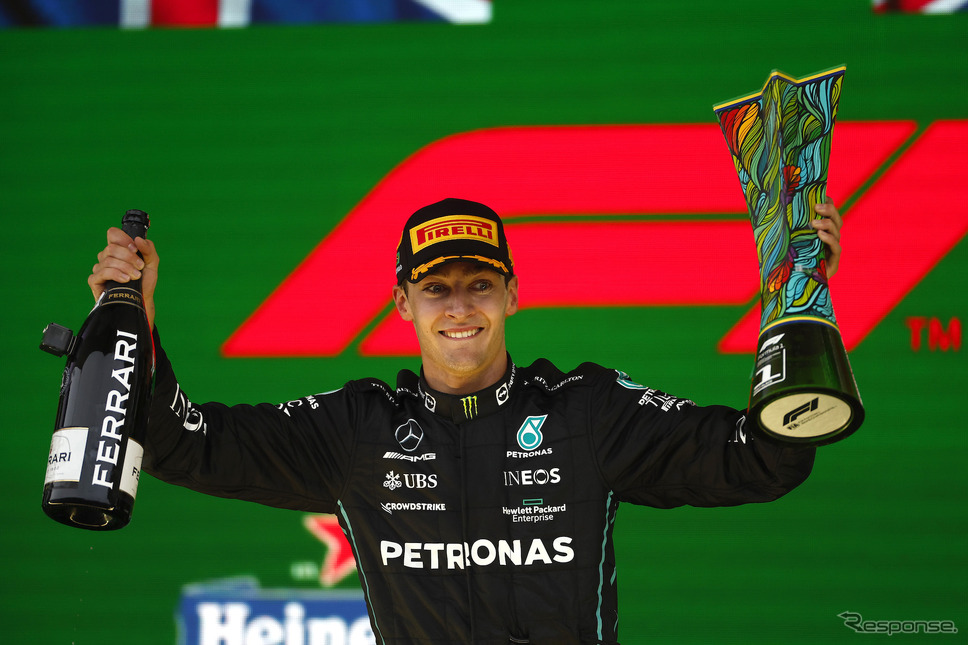 2022年のサンパウロGPで自身F1初優勝を果たしたジョージ・ラッセル。《Photo by Mercedes》