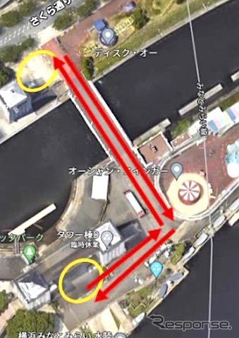 日本丸メモリアルパーク敷地内の運行ルート《画像提供 NTTコミュニケーションズ》