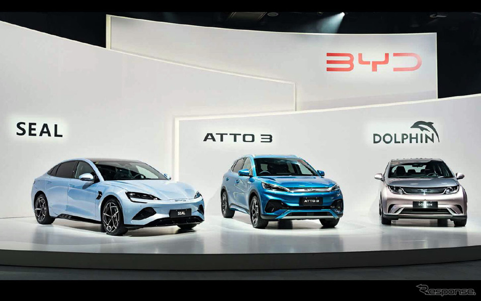 左からBYD SEAL、ATTO 3、DOLPHIN《写真提供 BYDオートジャパン》