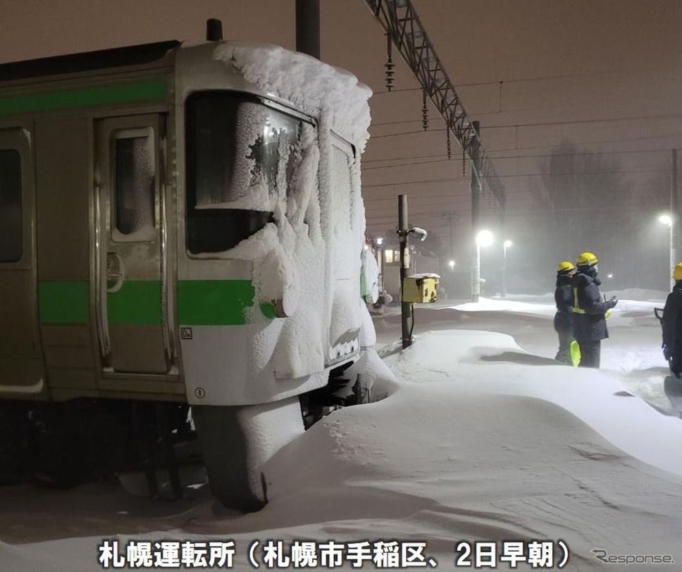 2月2日早朝の札幌運転所の様子。《写真提供 北海道旅客鉄道》