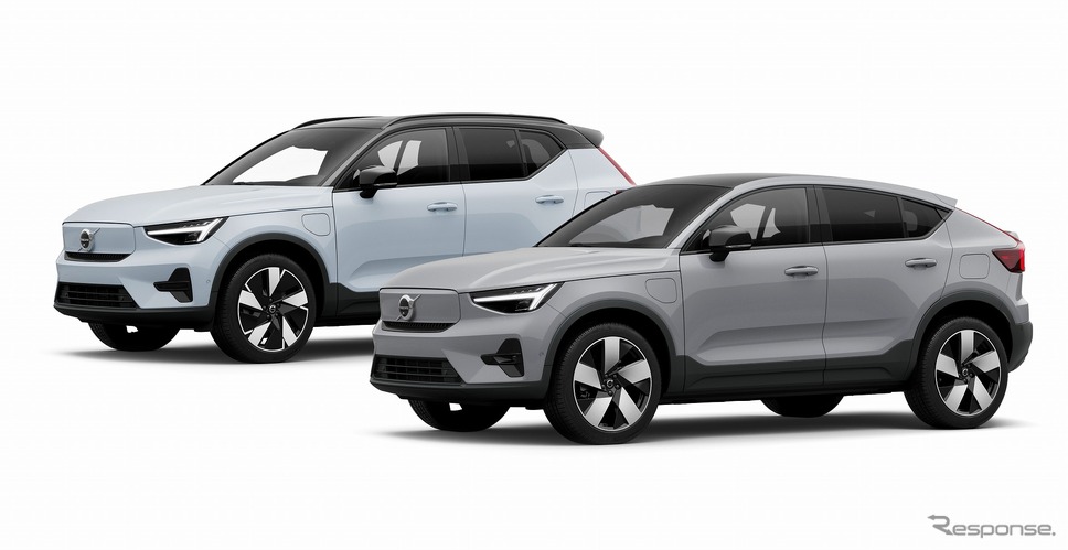 ボルボ XC40リチャージ プラス シングルモーター(左奥)とC40リチャージ アルティメット シングルモーター(右手前)《写真提供 ボルボ・カー・ジャパン》