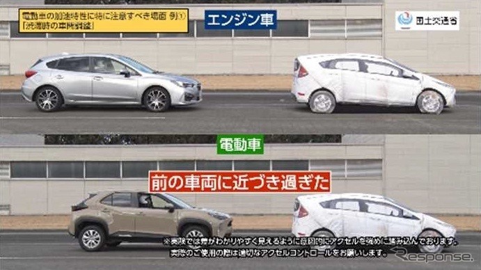 運転する時の注意点：渋滞時　※実験は不適切な操作の状況がが分かるように操作《画像提供 国土交通省》