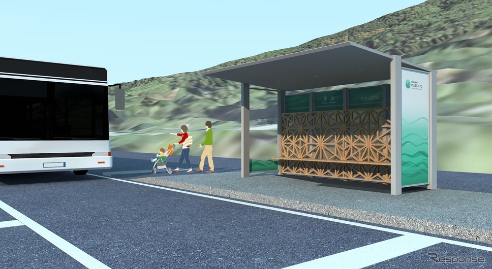 BRTひこぼしラインの待合ブースとバスを組み合わせたイメージ。モデルは彦山駅。《画像提供 九州旅客鉄道》