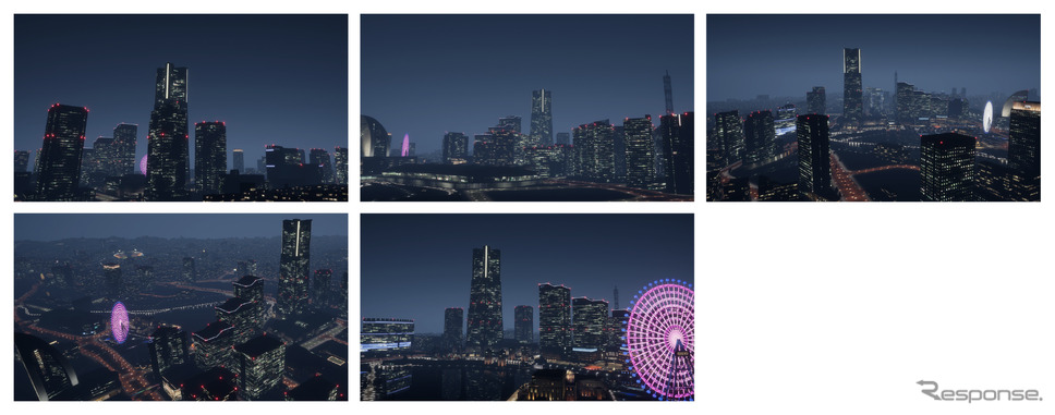 CAD CENTER library 3DCG背景素材 横浜上空（夜）《写真提供 メタバースプロダクション》