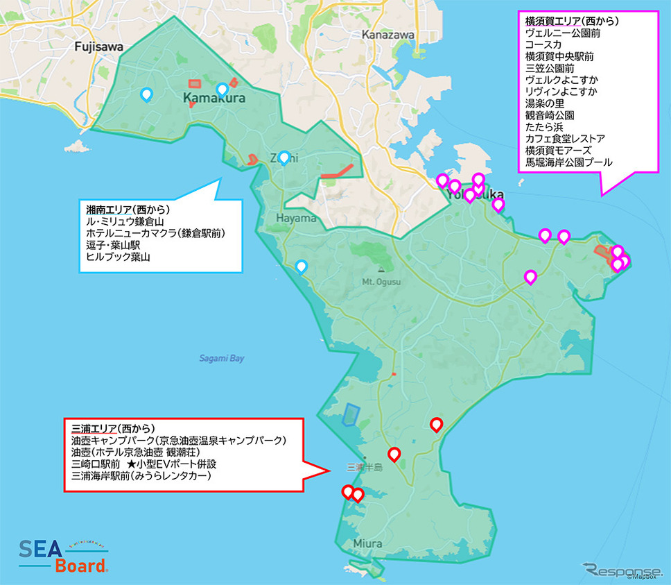 走行可能範囲と利用可能ポート（電動キックボードのみ）《地図提供 京浜急行電鉄》