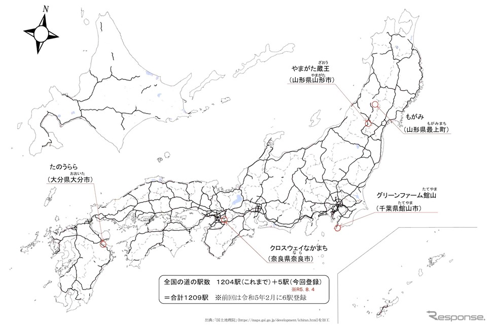 新たに追加登録された道の駅《画像提供 国土交通省》