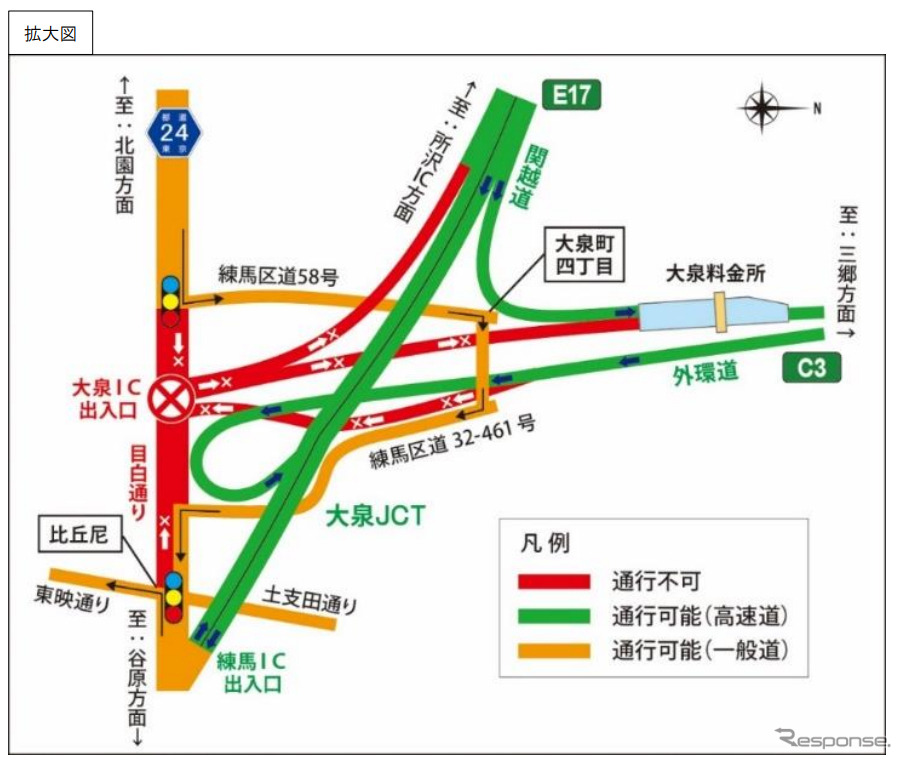 迂回路図（拡大）《画像提供 東日本高速道路》