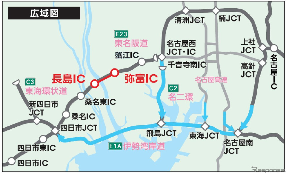 夜間通行止め区間（広域図）《画像提供 中日本高速道路》