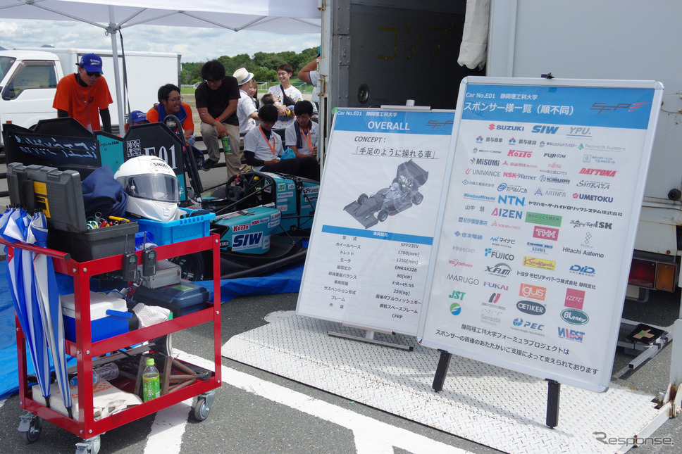 レース車両を整備するテントにはスポンサー企業の一覧も《写真撮影 宮崎壮人》