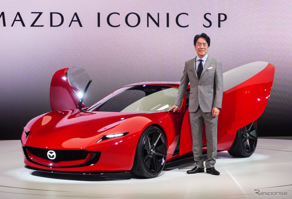 ロータリーエンジンを搭載するMAZDA ICONIC SP(マツダ アイコニックSP)を発表したマツダの毛籠勝弘 代表取締役社長兼CEO《写真撮影 宮崎壮人》