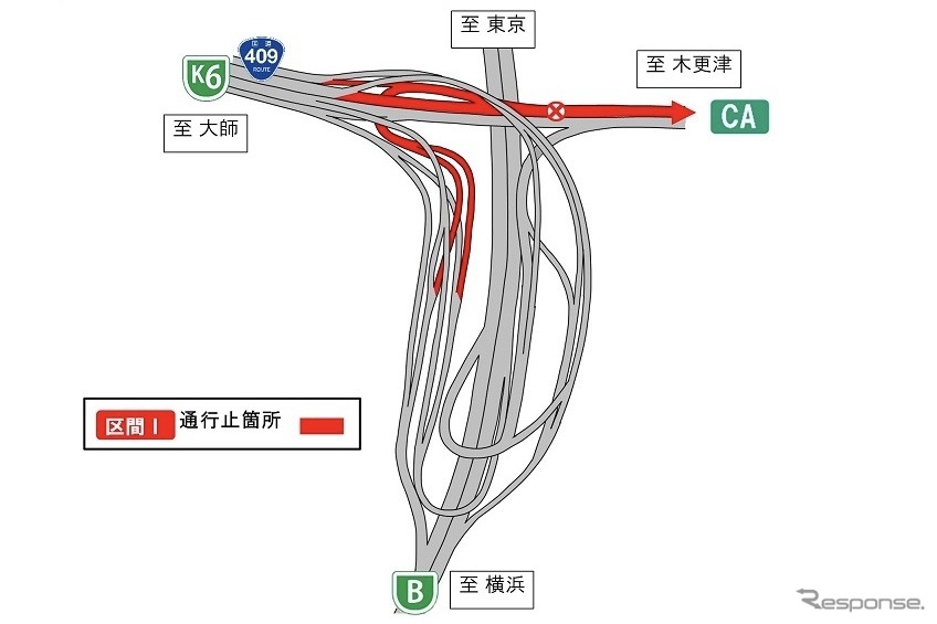 通行止め及びランプ閉鎖区間 I《画像提供 東日本高速道路》