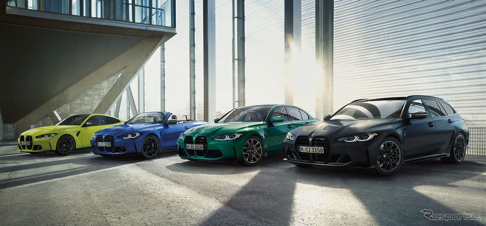 BMW Mの主要モデル。左からM4クーペ、M4カブリオレ、M3セダン、M3ツーリング《photo by BMW》