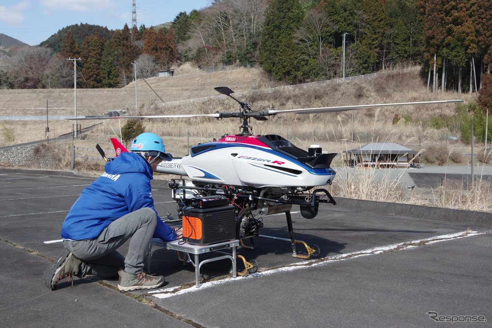 ヤマハ発動機の産業用無人ヘリコプターによる森林計測サービス「RINTO」《写真撮影 宮崎壮人》