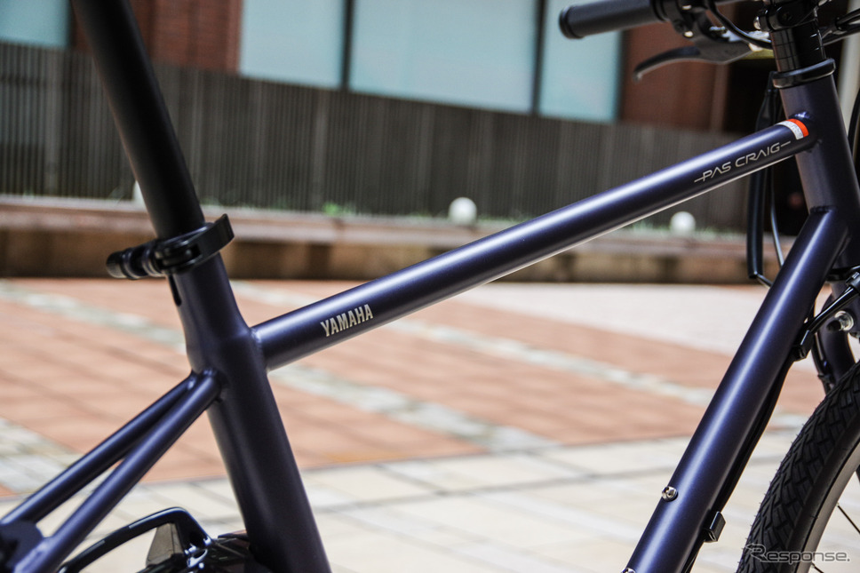 フレームはスチール製。電動アシスト自転車には珍しい丸型＆細身のデザインを採用する。《写真撮影 宮崎壮人》
