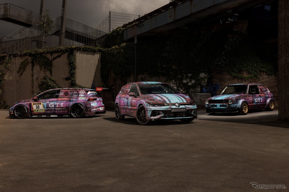 向かって左からVW ゴルフGTI クラブスポーツのニュルブルクリンク24時間耐久レース仕様、同市販仕様、初代ゴルフ《photo by VW》