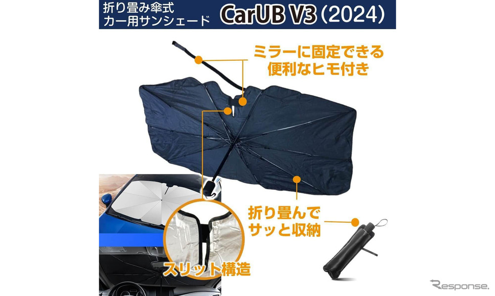 デジタルミラー・ドラレコ・車載カメラの熱対策に、新発想の折りたたみ傘式サンシェード「CarUB V3(2024)」が登場《画像提供 ミスターカード》