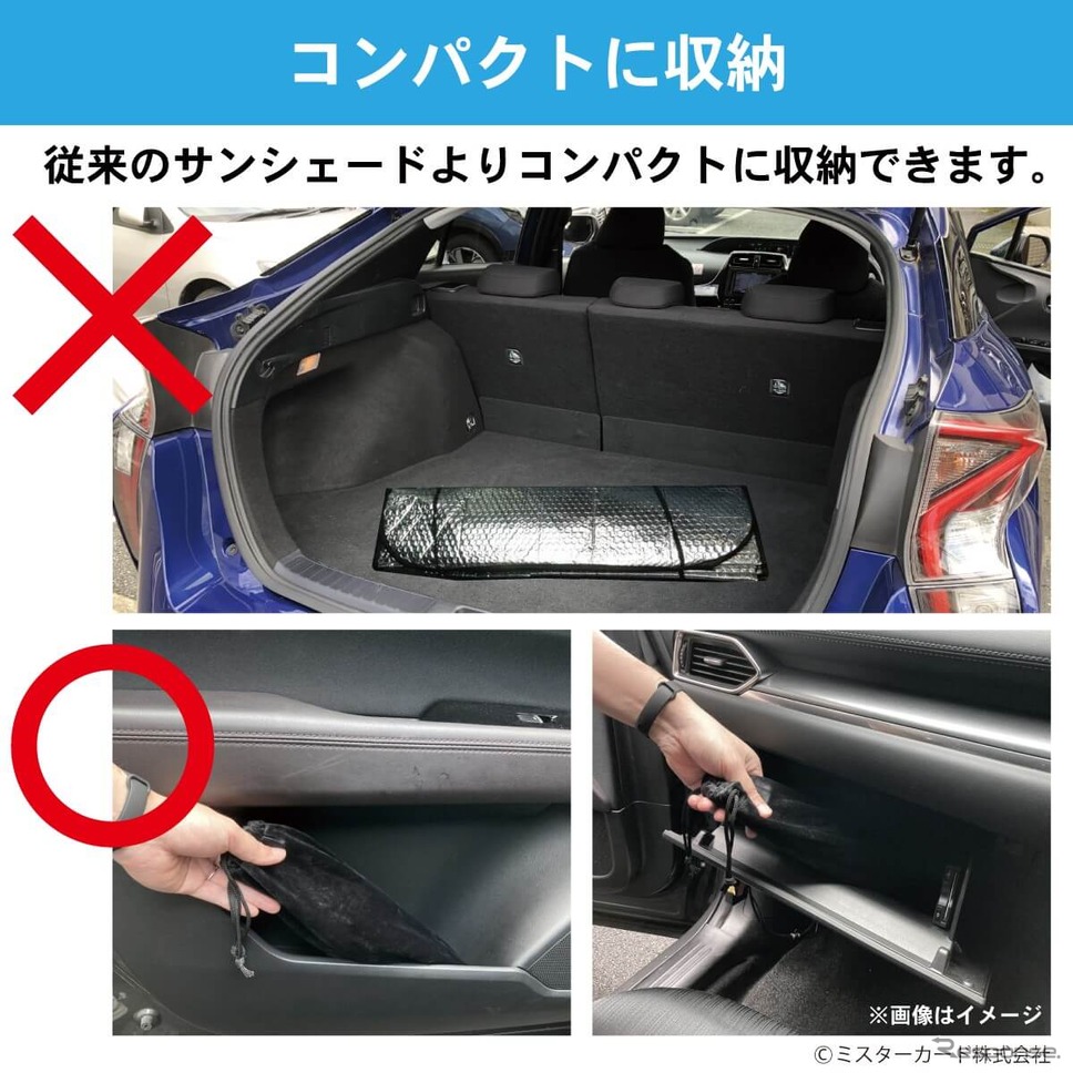デジタルミラー・ドラレコ・車載カメラの熱対策に、新発想の折りたたみ傘式サンシェード「CarUB V3(2024)」が登場《画像提供 ミスターカード》