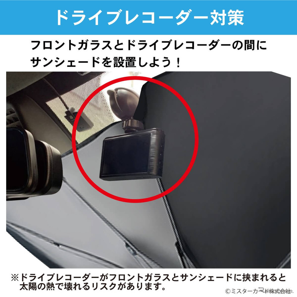 デジタルミラー・ドラレコ・車載カメラの熱対策に、新発想の折りたたみ傘式サンシェード「CarUB V3(2024)」が登場《画像提供 ミスターカード》