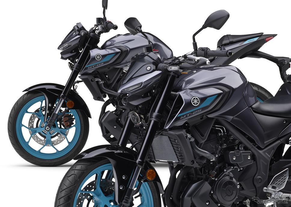 ヤマハ MT-25 ABS(手前)と、MT-03 ABS(奥)の2024年モデル新色《写真提供 ヤマハ発動機販売》