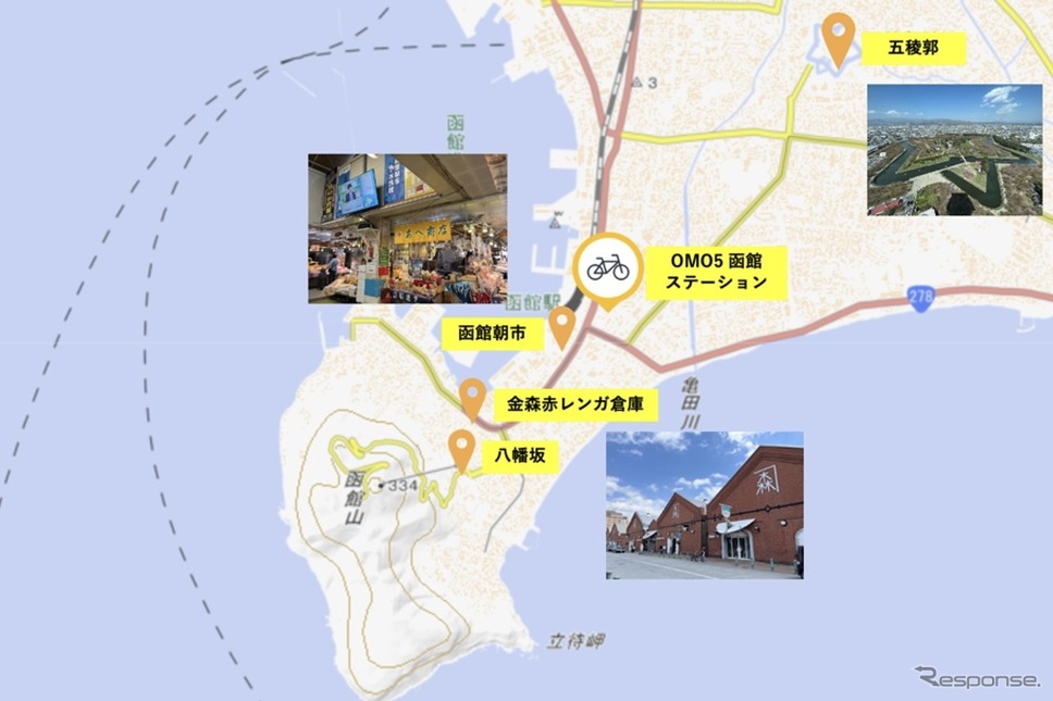HELLO CYCLING ステーション場所と周辺観光地《写真提供 OpenStreet》