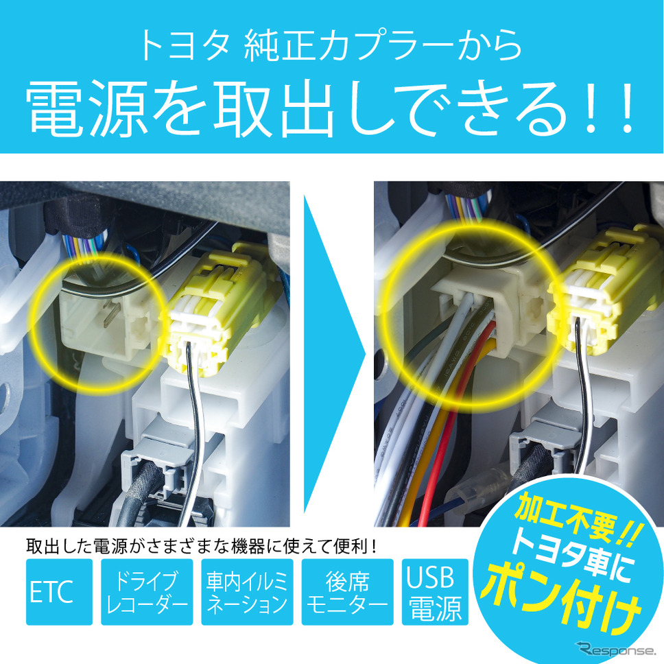 ビートソニックからトヨタ純正カプラーに対応した専用電源取出しケーブル［BH23］発売《写真提供 ビートソニック》
