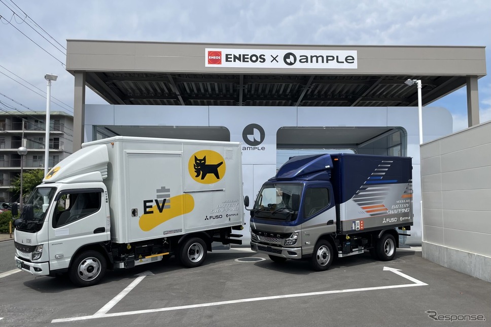 三菱ふそう『eキャンター』のバッテリー交換式EVトラックの公道実証用車両《photo by MFTBC》
