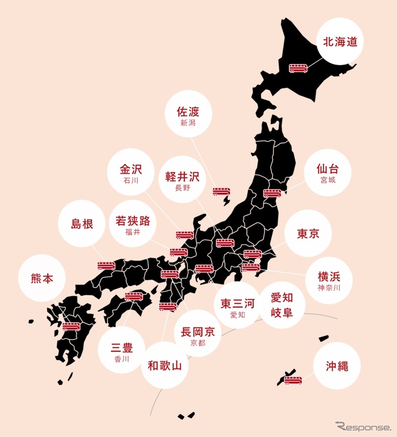 レストランバス運行実績のある地域《画像提供 WILLER》