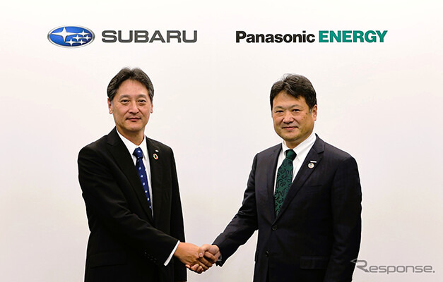 SUBARUの大崎 篤社長とパナソニック エナジーの 只信 一生 社長執行役員《画像提供 SUBARU》