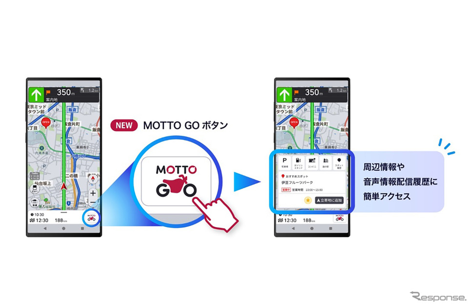 立ち寄り地を簡単に探せる「MOTTO GO ボタン」《写真提供 パイオニア》